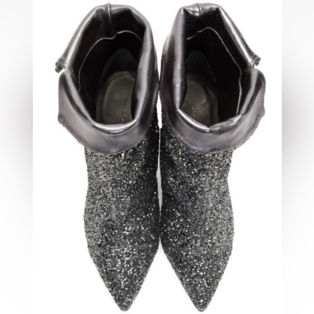 Isabel Marant Gunmetal Glitter Metallic Leather Inside Sparkle Ankle Booties 37